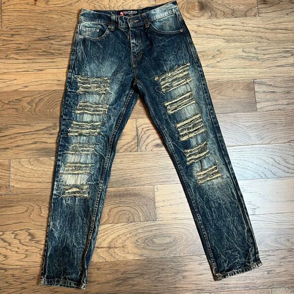 Southpole Distressed Ripped Jeans Acid Wash Blue Denim - Picture 3 of 7